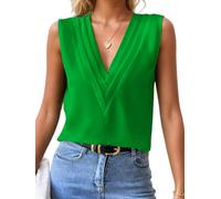 FEOYA Damen Satin Tank Top Ärmellose Blusen V-Ausschnitt Chiffon Tops Sommer Basic Cami Shirts Arbeit Büro Business Bluse Grün XL