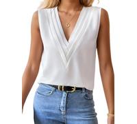 FEOYA Damen Satin Tank Top Ärmellose Blusen V-Ausschnitt Chiffon Tops Sommer Basic Cami Shirts Arbeit Büro Business Bluse Weiß XL