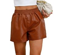 FEOYA Damen Sexy Hohe Taille Leder Shorts Reißverschluss Glänzend PU Lederoptik Kurze Hose mit Taschen - XL