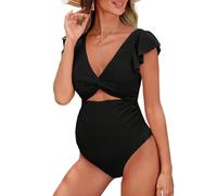 FEOYA Damen Umstands-Badeanzug mit Puffärmeln Maternity Atmungsaktiv Schnell Trocknend Einteiliger Badeanzug Meer Strand Mode Bikini M