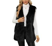 FEOYA Fellweste Damen Elegant Lang Teddy Fleece Weste Kunstpelz Weste Plüschweste Ärmellos Winterjacke Pelzweste Flauschig Cardigan Schwarz XL