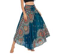FEOYA Frauen Bohemien Maxirock Bodenlang Strand Kleid Rock A-Linien Strandrock Urlaub Ethnischer Stil Gedruckter Lang Rock