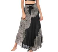 FEOYA Freizeit Urlaub Sommerrock Lang Gedruckter Rock Damen Chiffon Bohemien Maxirock Verstellbares Riemen Kleid Strandkleider - Muster 9