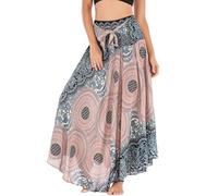 FEOYA Freizeit Urlaub Sommerrock Strandkleider Lang Gedruckter Rock Damen Chiffon Bohemien Maxirock Verstellbares Riemen Kleid - Muster 4
