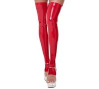 FEOYA Halterlose Strümpfe für Damen Wetlook Overknees Leder Strumpfhosen Socken Clubwear Ledersocken ohne Zehen XXL Rot
