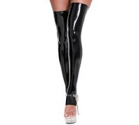 FEOYA Halterlose Strümpfe für Damen Wetlook Overknees Leder Strumpfhosen Socken Clubwear Ledersocken ohne Zehen XXL Schwarz