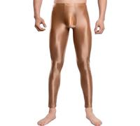 FEOYA Herren Glänzend Strumpfhose Glossy Glanz Yoga Sport Leggings Nylon Unterhose Öl Socken Kompressionshose Stretch Fein Strumpfhosen Tights Braun XXL