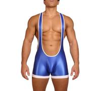 FEOYA Herren Glänzende Wrestling Singlet Ärmellose Sportunterwäsche Athletic Supporters Slim Fit Sport Unterwäsche Bodysuit Jumpsuit Männer Active Fitness Outfit Blau