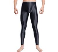 FEOYA Herren Leggings Glossy Strumpfhosen Ölig Glanz Tights Lang Hosen Übergröße Sporthose Yoga Unterhose Slim XL Schwarz