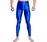 FEOYA Herren Leggings Glossy Strumpfhosen Ölig Glanz Tights Lang Hosen Übergröße Sporthose Yoga Unterhose Slim XL Blau