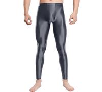 FEOYA Herren Leggings Öl Glänzend Sporthosen Lang Hosen Strumpfhosen Yoga Unterhose L Grau