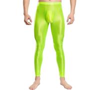 FEOYA Herren Leggings Öl Glänzend Sporthosen Lang Hosen Strumpfhosen Yoga Unterhose L Grün
