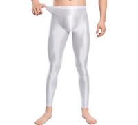 FEOYA Herren Strumpfhosen Leggings Metallic Glänzende Lang Öl Glänzend Tights Lange Hose Pants Stretch Clubwear Weiß M