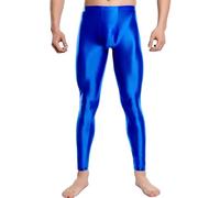 FEOYA Herren Strumpfhosen Leggings Metallic Glänzende Lang Öl Glänzend Tights Lange Hose Pants Stretch Clubwear Blau M