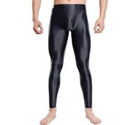 FEOYA Herren Strumpfhosen Leggings Metallic Glänzende Lang Öl Glänzend Transparente Unterhose Pants Schwarz XL