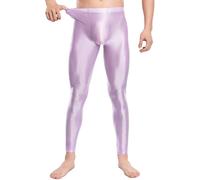 FEOYA Herren Strumpfhosen Leggings Metallic Glänzende Lang Öl Glänzend Transparente Unterhose Pants Helllila XL