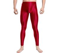 FEOYA Herren Strumpfhosen Leggings Metallic Glänzende Lang Öl Glänzend Transparente Unterhose Pants Rot XL