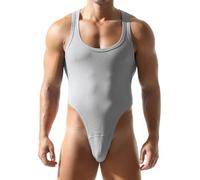 FEOYA Herren Wrestling Singlets Ärmellose Bodysuit Männer Sexy Body Stringbody Ärmellose Unterhemd Unterwäsche Tank Top Overall Stretch Dessous Sexy Cutout Bodysuit Grau M