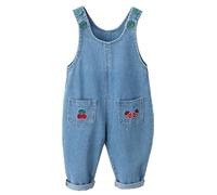 FEOYA Jungen Mädchen Denim Latzhose Baby Kleinkind Lose Hosenträger Latzhose Weiche Baumwolle Jeanshose Unisex Kinder Latzhose Niedliche Cartoon Jeans Strampler Jumpsuit mit Tasche Overall 4-5 Jahre