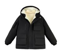 FEOYA Jungen Wintermantel Winter Mode Kinder Daunenjacke Warme Cargo Teenager Winterjacke Mit Kapuze Schnee Baby Jacke Wasserdicht Ski Übergangsjacke Leichte Parka Short Gefütterte Schwarz 9 10 Jahre