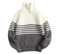 FEOYA Kinder Jungen Pullover Langarm Warm Strickpullover mit Halb Reißverschluss Gestreiften Sweaters für Herbst Winter Top 5-12 Jahre