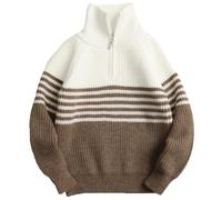FEOYA Kinder Pullover für Herbst Winter Jungen Langarm Strickpullover Warm Sweaters mit Halb Reißverschluss Gestreiften Top 8-9 Jahre