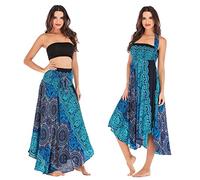 FEOYA Lang Gedruckter Rock Damen Chiffon Bohemien Maxirock Verstellbares Riemen Kleid Freizeit Urlaub Sommerrock Strandkleider - Muster 6