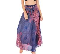 FEOYA Lang Gedruckter Rock Damen Chiffon Bohemien Maxirock Verstellbares Riemen Kleid Freizeit Urlaub Sommerrock Strandkleider - Muster 1