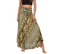 FEOYA Lang Gedruckter Rock Vintage Damen Bohemien Maxirock Riemen Kleid Freizeit Urlaub Sommerrock Strandkleider - Muster 41
