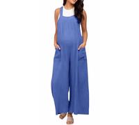 FEOYA Latzhose Schwangerschaft Damen Umstands Jumpsuit Overalls Sommer Oversize Trägerhose Loose Fit Baggy Blau S