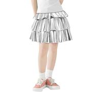 FEOYA Mädchen Rock A-Linie Kuchenrock Glänzender Faltenrock Liquid Metallic Rock Mini Skater Rock Minirock Tutu Elastischer Kostüme Ballettkleidung Tanzrock Prinzessinrock Sommerrock 110