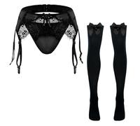 FEOYA Männer Unterwäsche Set Sissy Dessous Crossdresser Lingeire Mesh Tanga mit Lange Strümpfe 2tlg