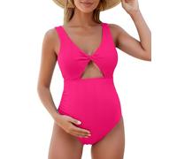 FEOYA Mutterschaft Bikini Für Schwangere V-Ausschnitt Damen Maternity Umstandsbademode Vorne Kreuz Umstandsbadeanzug Mit Abnehmbarem Brustpolster Bademode Für Frauen Dunkelrosa S