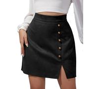 FEOYA Rock Wildlederoptik Damen Minirock Kurzer Bodycon Rock Vintage Elegant High Waist Short Skirt Schwarz L/38-40