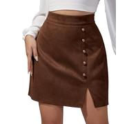 FEOYA Rock Wildlederoptik Damen Minirock Kurzer Bodycon Rock Vintage Elegant High Waist Short Skirt Braun S/34-36