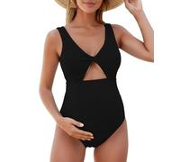 FEOYA Schwangere Frauen Bikini Für Schwangere Mit Abnehmbarem Brustpolster Mutterschaft Umstandsbademode Thermalquelle Umstandsbadeanzug V-Ausschnitt Bademode Für Damen Maternity Schwarz L
