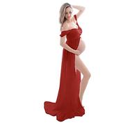 FEOYA - Schwangerschaftskleid Fotoshooting Damen Maxi Lange Umstandskleider Elegant für Mütter Geschenke Festlich Party Schwangere Kleid Frauen Chiffon für Fotografie Requisiten - Rot - M