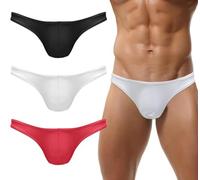 FEOYA Sexy Badeslip Herren Slip Badehose Niederstand Mini Schwimmhose Sexy Bikini Badeshorts Schwarz Weiß Rot Swim Briefs Sommer Strand Pool Unterwäsche 3er-Pack L