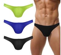 FEOYA Sexy Badeslip Herren Slip Badehose Niederstand Mini Schwimmhose Sexy Bikini Badeshorts Swim Briefs Sommer Strand Pool Unterwäsche 3er-Pack Blau Schwarz Grün L
