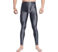 FEOYA Strumpfhosen Öl Glänzend Sexy Herren Seidig Durchsichtige Leggings Dünn Glänzend Glossy Sport Skinny Pants Lange Hose Grau L