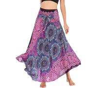 FEOYA Verstellbares Riemen Kleid Freizeit Urlaub Sommerrock Lang Gedruckter Rock Damen Chiffon Bohemien Maxirock Strandkleider - Muster 8
