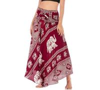 FEOYA Verstellbares Riemen Kleid Lang Gedruckter Rock Damen Chiffon Bohemien Maxirock Freizeit Urlaub Sommerrock Strandkleider - Muster 12