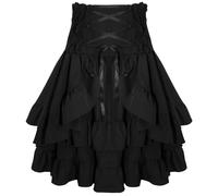 FEOYA Viktorianischer Gothic Steampunk Rock Kurz - Mittelalter Bustle Vintage Piratenrock Mit Kordelzug Und Rüschen - Halloween Schwarz S