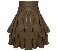 FEOYA Viktorianischer Gothic Steampunk Rock Kurz - Mittelalter Bustle Vintage Piratenrock Mit Kordelzug und Rüschen - Halloween Braun S