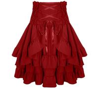 FEOYA Viktorianischer Rock Kurz Gothic Steampunk Rock Mittelalter Bustle Rock Vintage Piratenrock mit Kordelzug und Rüschen Halloween Rot M