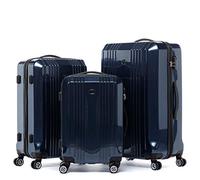 FERGÉ Kofferset Hartschale 3-teilig Cannes Trolley-Set - Handgepäck 55 cm, L und XL 3er Set Hartschalenkoffer Roll-Koffer 4 Rollen 100% ABS & PC blau