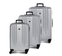 FERGÉ Kofferset Hartschale 3-teilig Marseille Trolley-Set - Handgepäck 55 cm, L und XL 3er Set Hartschalenkoffer Roll-Koffer 4 Rollen 100% ABS Silber
