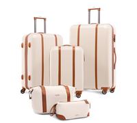FERGÉ Kofferset Hartschale 5-teilig Milano 3 Größen Hartschalenkoffer Set + Reisetasche + Kulturbeutel - 3er Set Reise-Koffer 4 Rollen, leicht Reisen beige