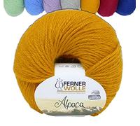 Ferner 100% Alpaka Wolle zum Stricken und Häkeln | Reine Alpakawolle curry senf Strickwolle Häkelwolle | 50g 100m alpaca wool (113 senf)