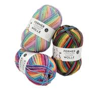 Ferner Wolle Lungauer Sockenwolle 4-fädig Trio Regenbogen Pastell Bunt, 3x100g mulesingfreies Sockengarn 4-fach, 75% Wolle, 25% Polyamid, Strumpfwolle Paket Stricken und Häkeln